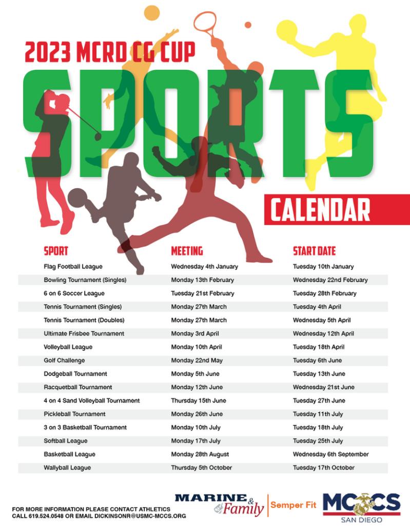 2023 MCRD San Diego CG Cup Sports Calendar