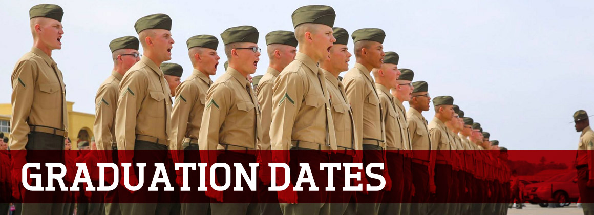 Images of graduating Marine recruits in formation.