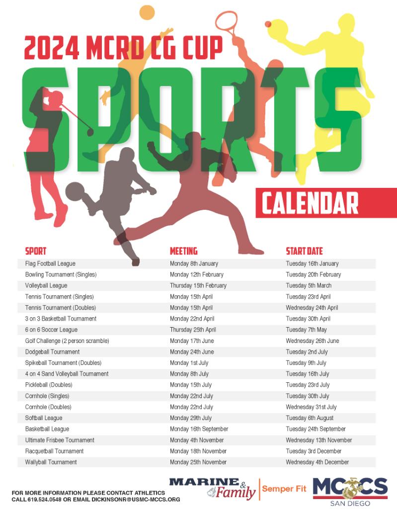 2023 MCRD San Diego CG Cup Sports Calendar